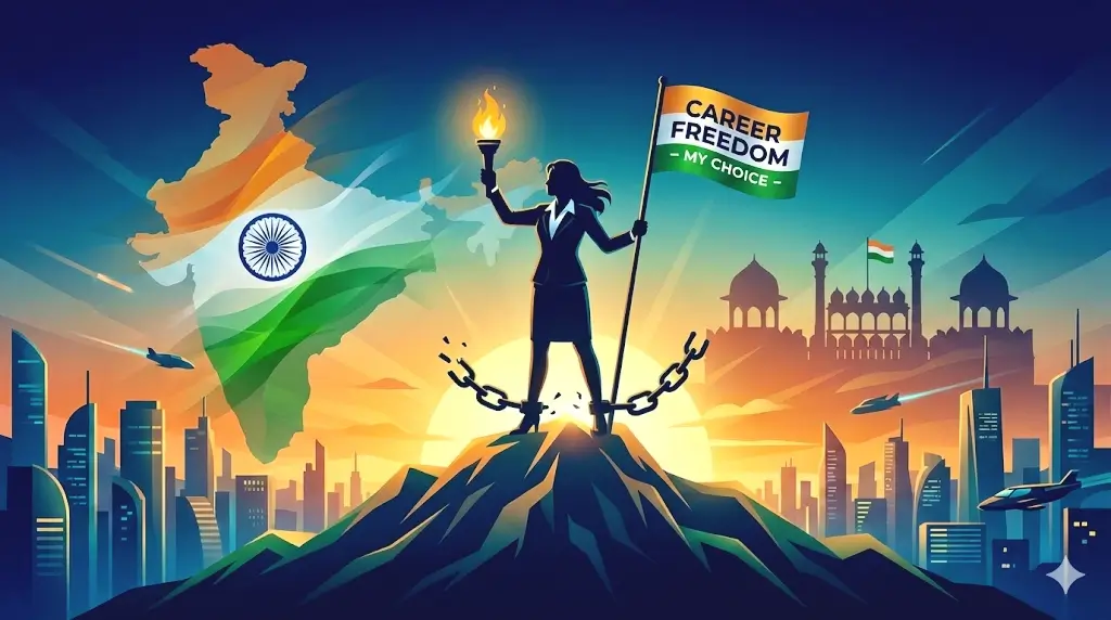 Career Freedom concept with Indian Republic Day background.