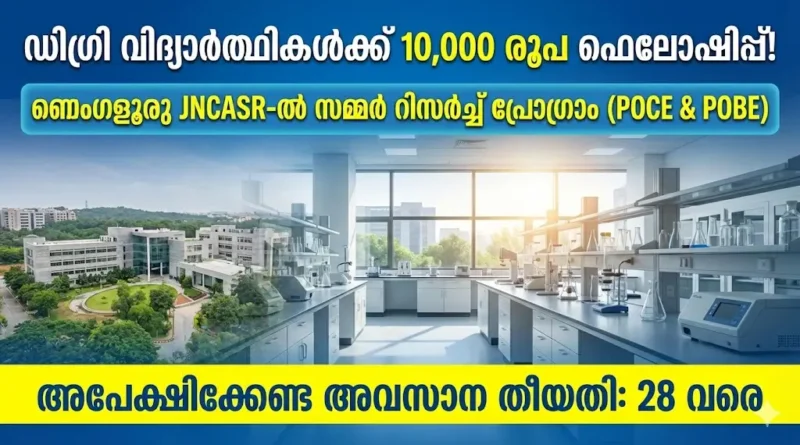 JNCASR Summer Fellowship 2026 Notification POCE POBE Degree Students