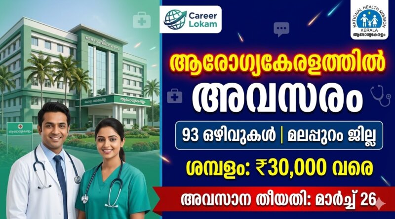 Arogyakeralam Recruitment Notification 2026 for 93 vacancies in Malappuram District Health and Family Welfare Society.