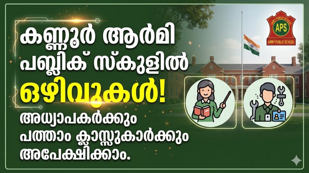 Army Public School Kannur Recruitment 2026 notification for 19 teachers and non teaching staff vacancies